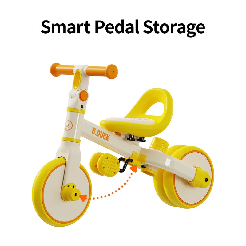 B.Duck - 4-in-1 Kids Bike: Balance, Sliding, Push & Tricycle Modes, Adjustable Seat & Handlebar, Indoor/Outdoor, Yellow, 3-6 Y - Image 5